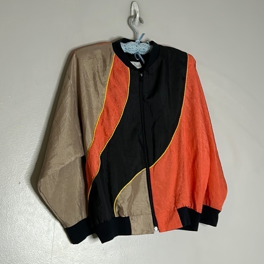 Vintage Full Zip Color block swirl windbreaker jacket women’s large coral